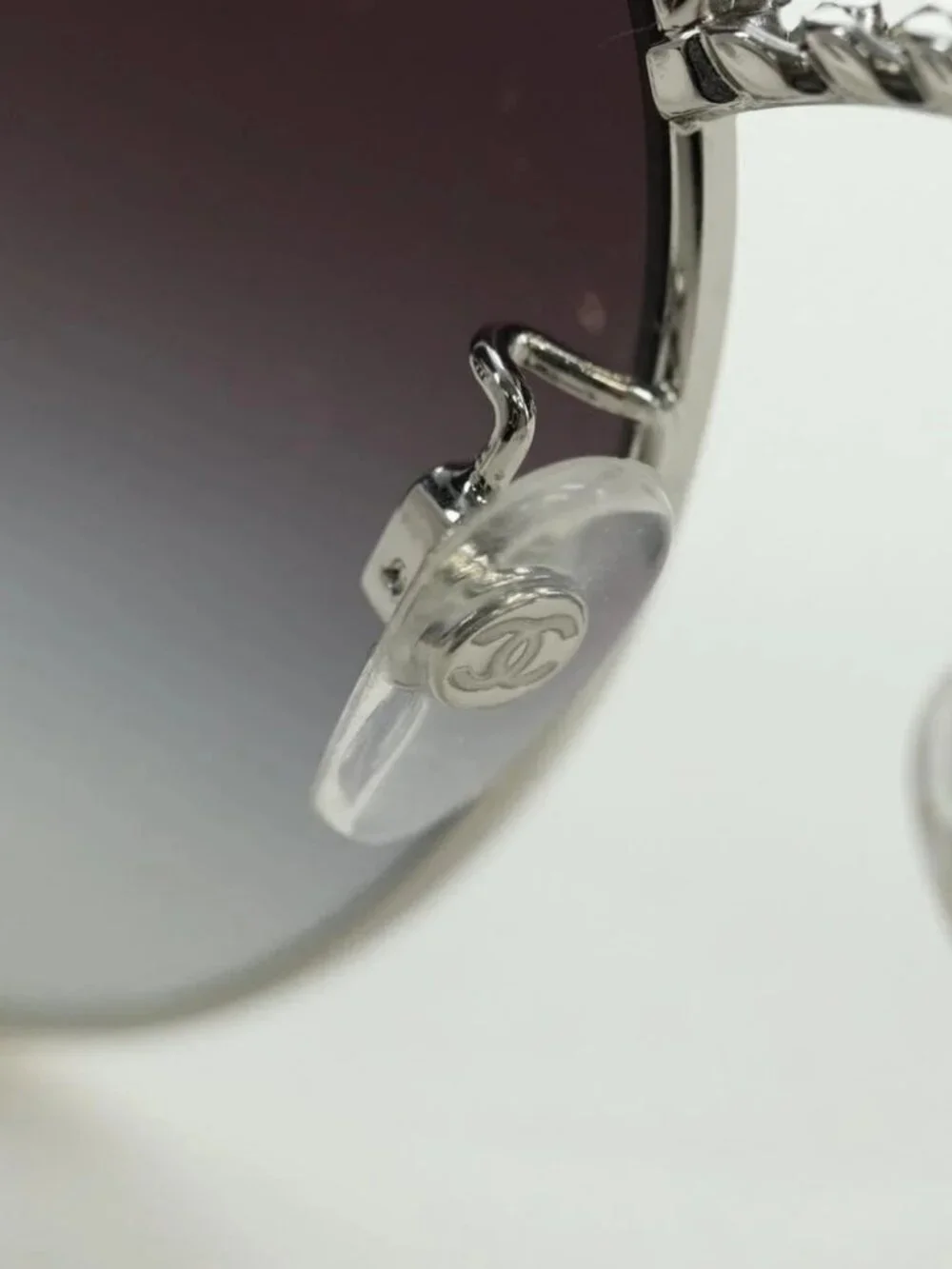 CHANEL Sunglasses metal Silver tone 4242 CC Auth 177100V